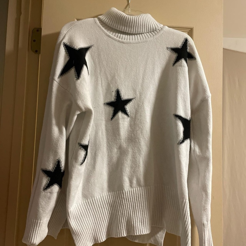 White Sweater with Black Star Design